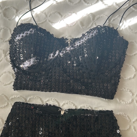 Oh Polly DISCO BALL EMBELLISHED crop top and mini skirt - Picture 3 of 5